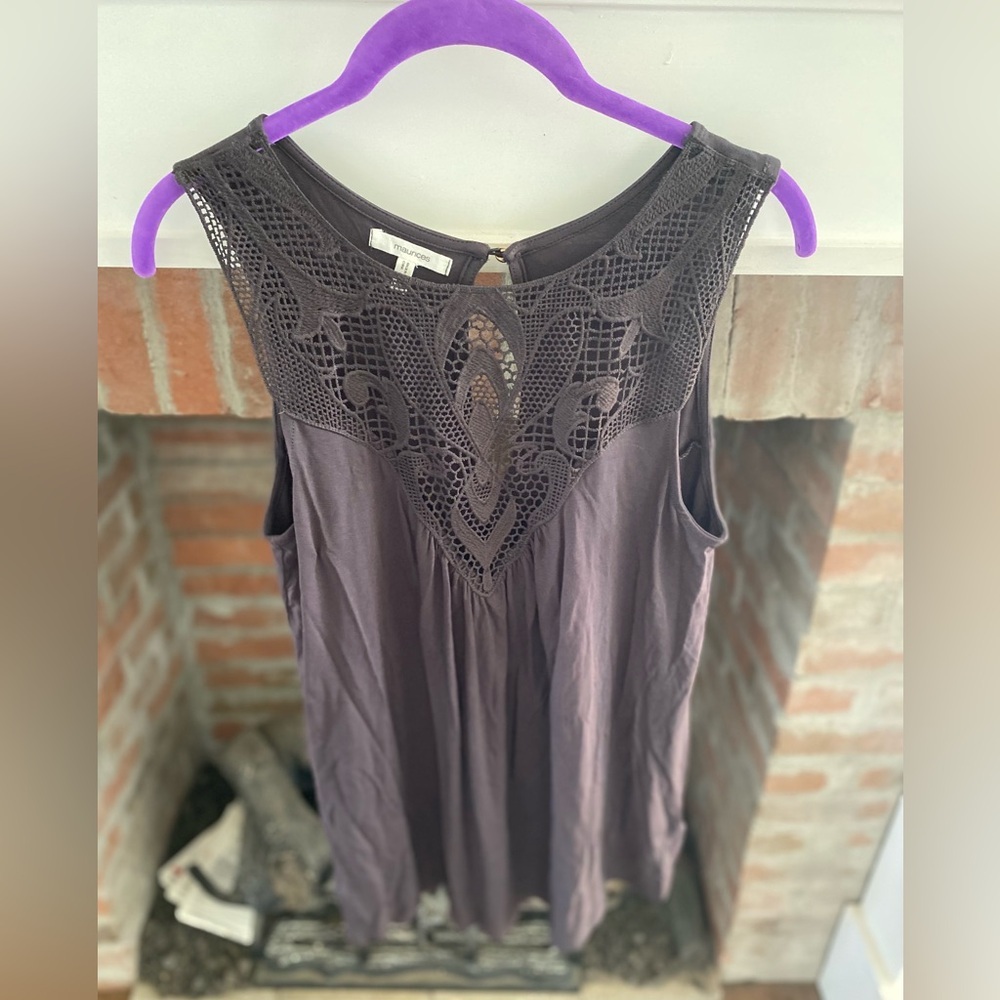 Maurice’s Crocheted Neckline Tank Top Soft Silky Medium Lightweight